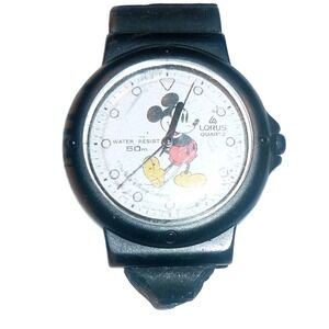 Vintage Lorus Mickey Mouse‎ Watch Water Resist 50m Black V501-6L40 Japan Quartz